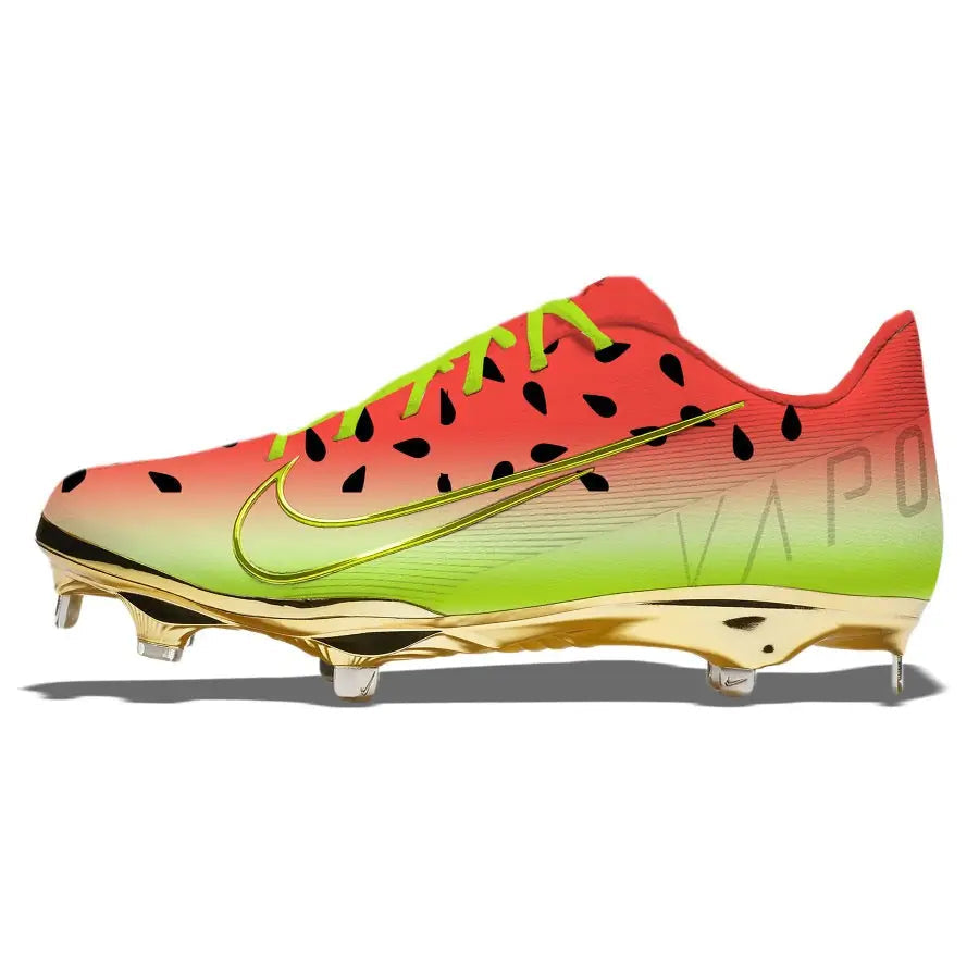 Watermelon-themed Nike Vapor Ultrafly Elite 3 baseball cleat for performance and style