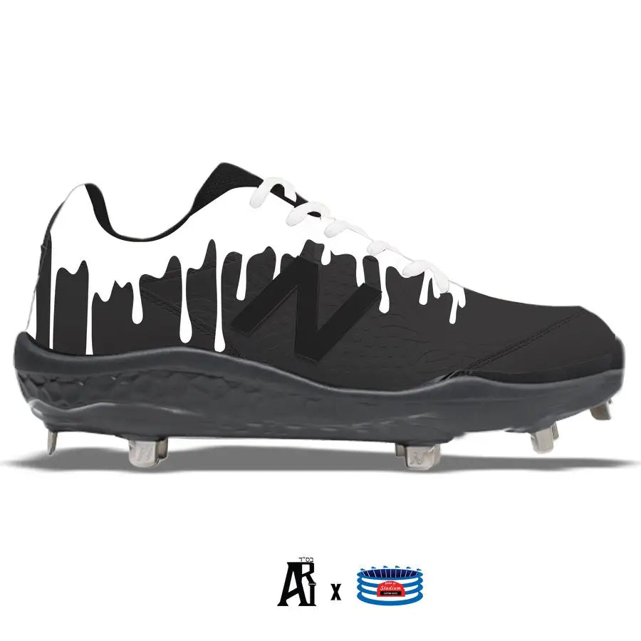 Black and white baseball cleat from White Drip New Balance 3000v5 Cleats