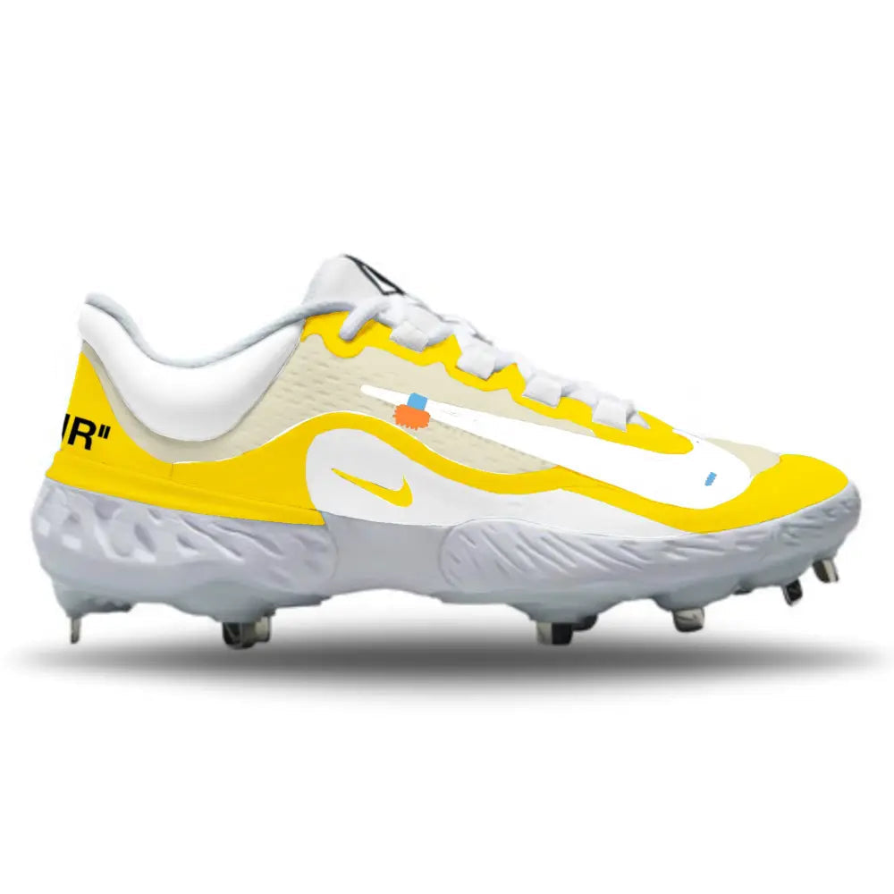 White and yellow cleat with 'AIR' branding on a white background