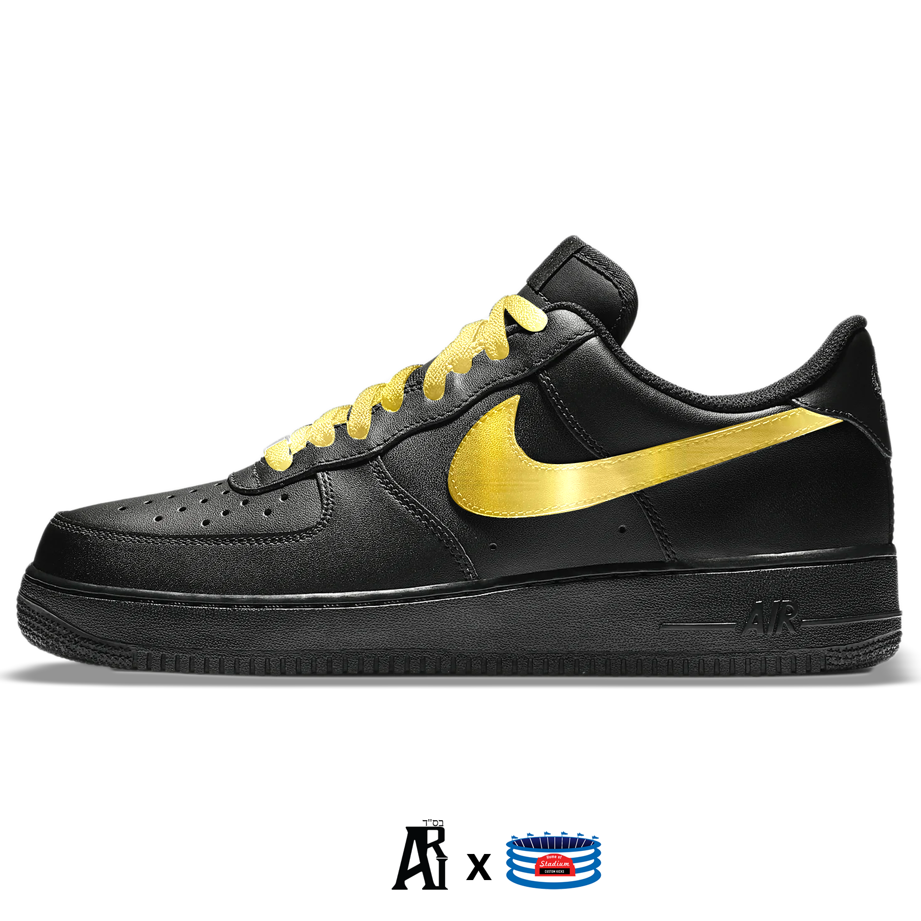 Black & Gold Nike Air Force 1 Low Shoes – Stadium Custom Kicks