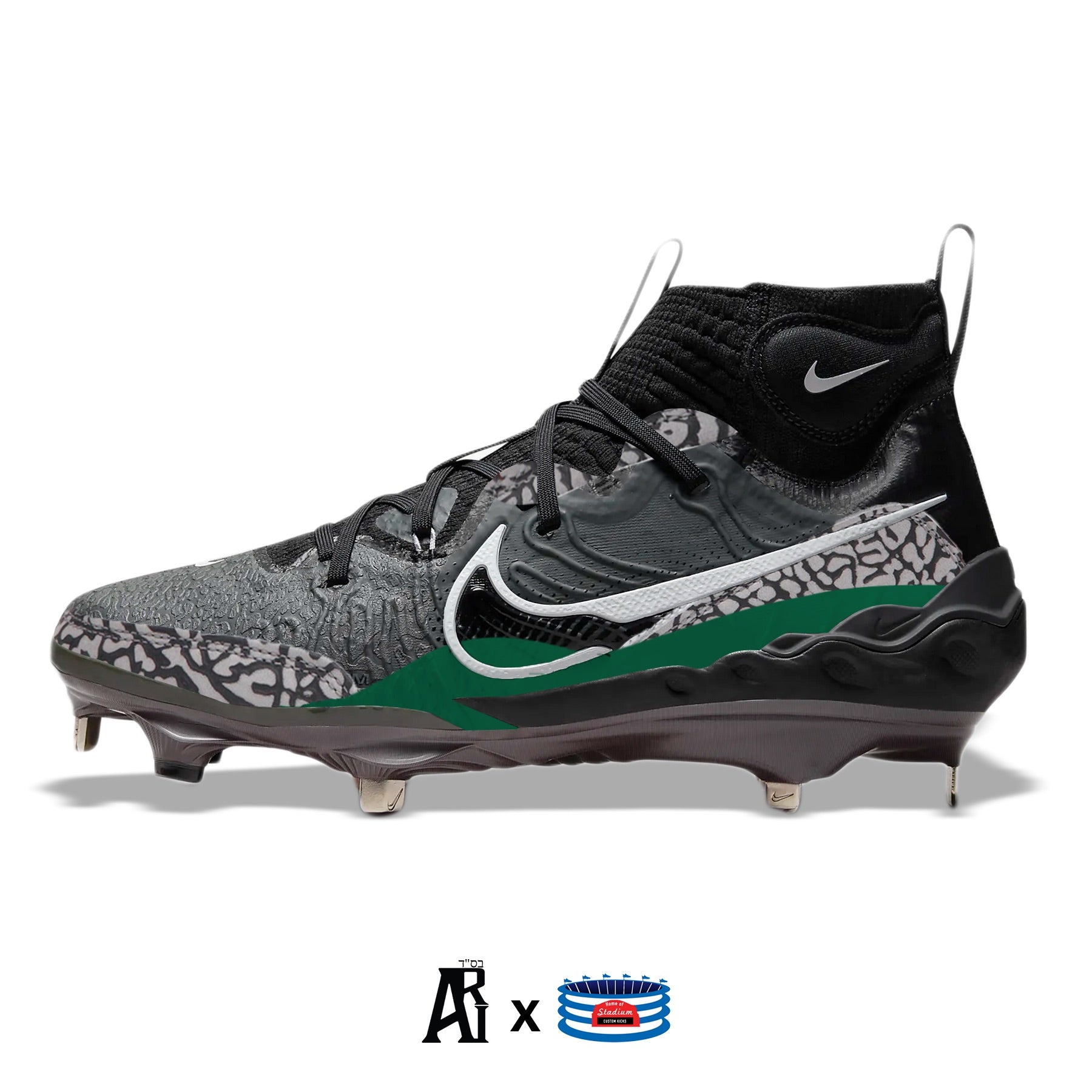 Black Cement Nike Alpha Huarache NXT Baseball Cleats Stadium Custom Kicks