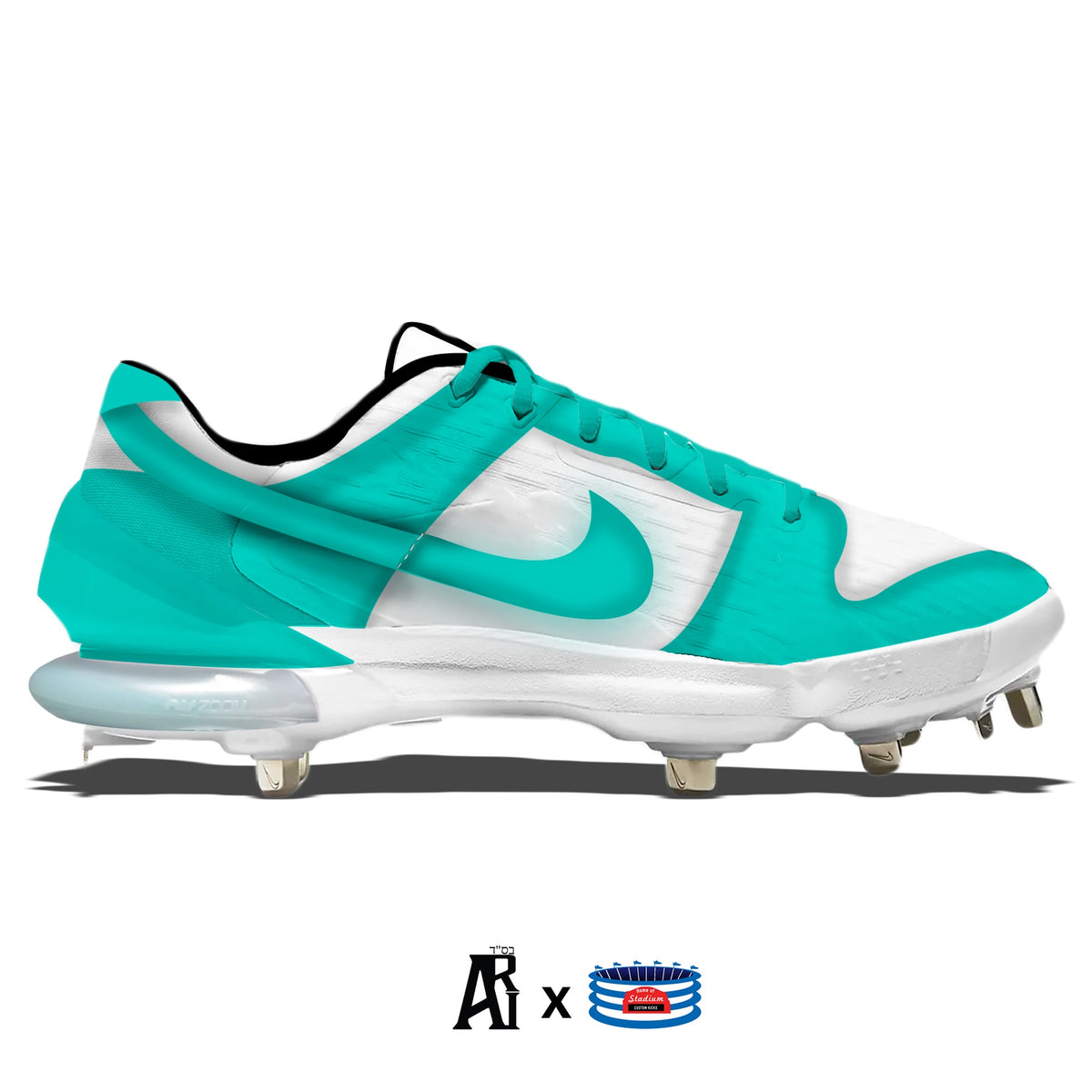 "Teal & White Dunk" Nike Force Zoom Trout 7 Pro Cleats Stadium Custom