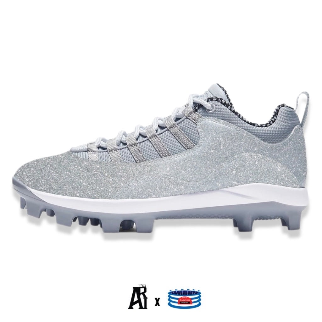 Silver Glitter Jordan 10 MCS Low Baseball Cleats