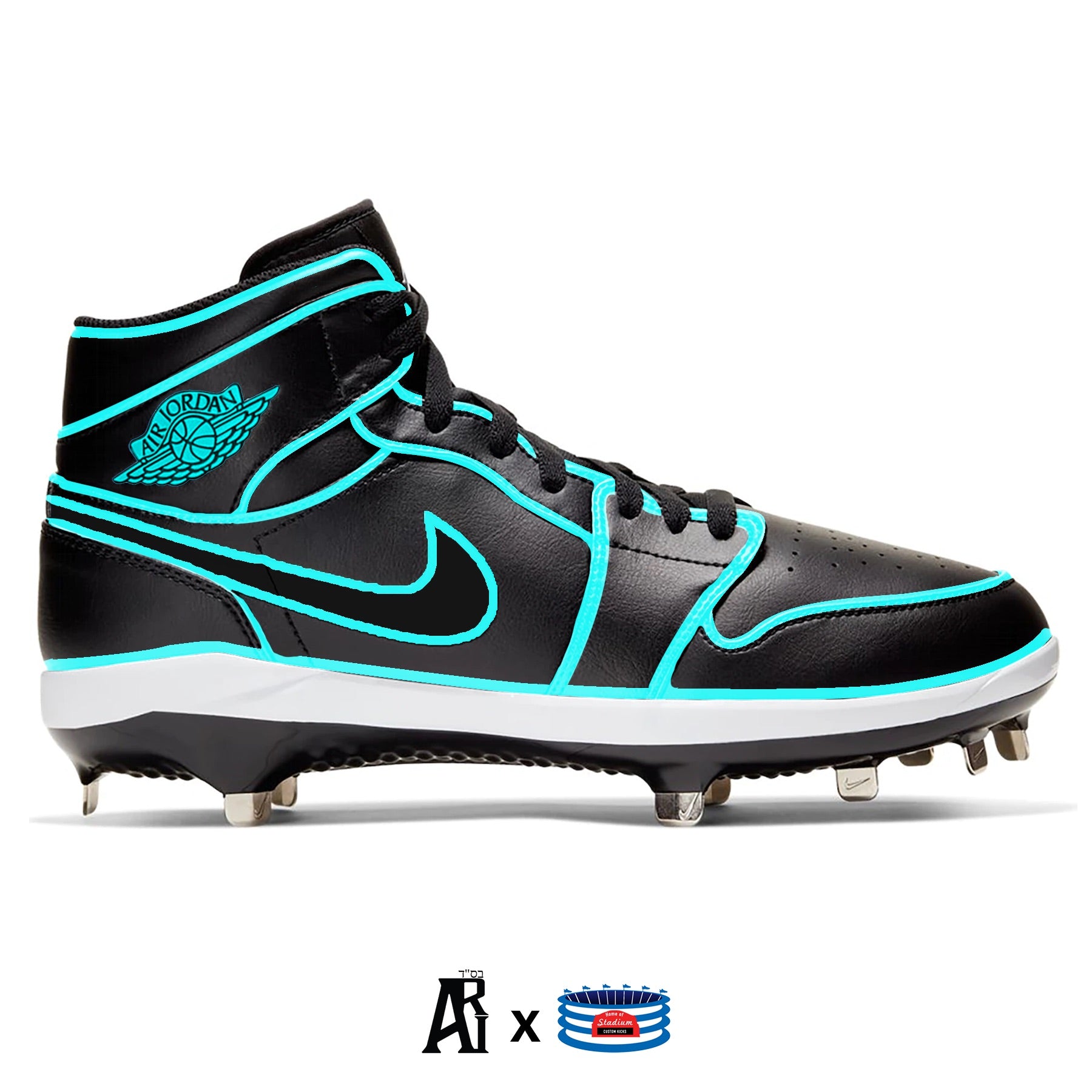 UNC Jordan 1 Retro Cleats Plastic/MCS / Mid Top / 8.5