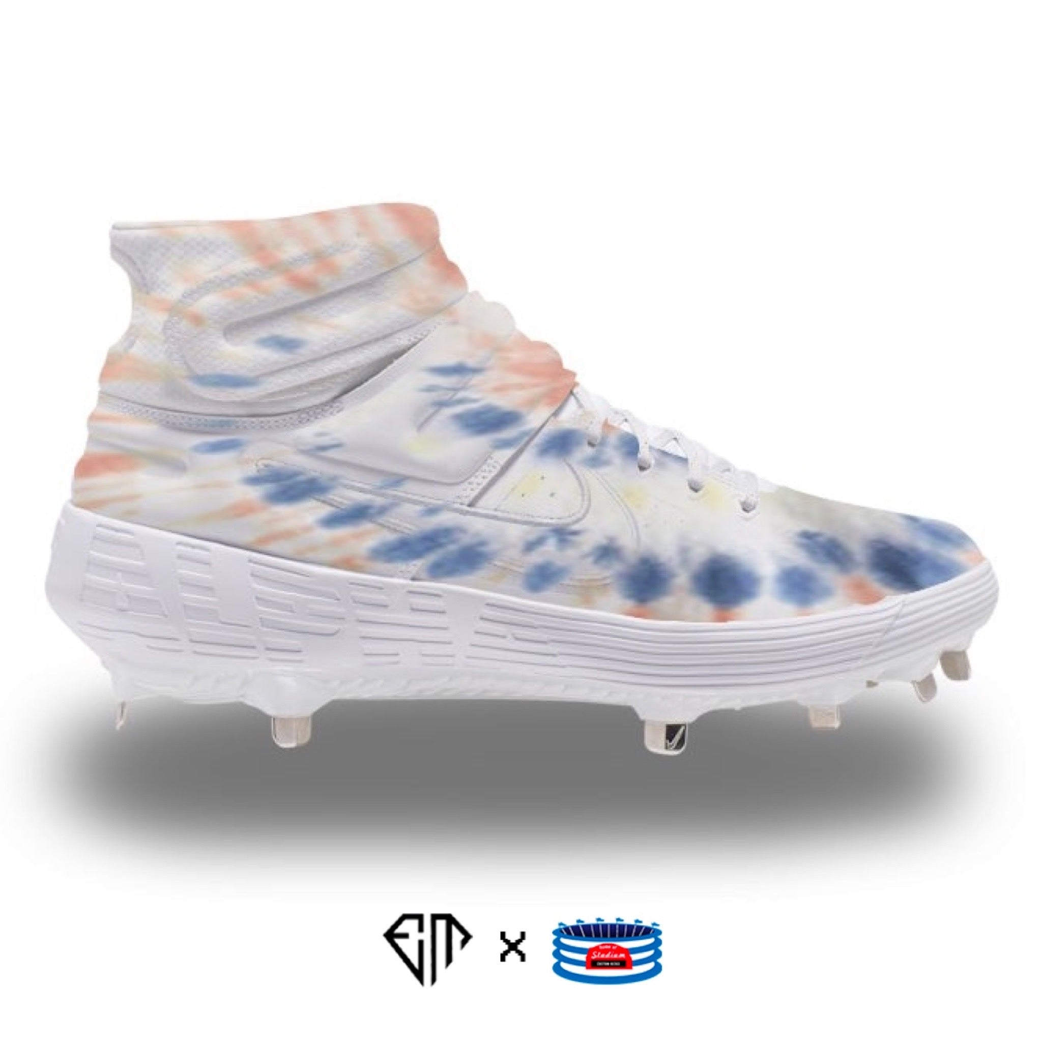 Tie Dye Nike Alpha Huarache Elite 2 Mid Cleats Stadium Custom Kicks