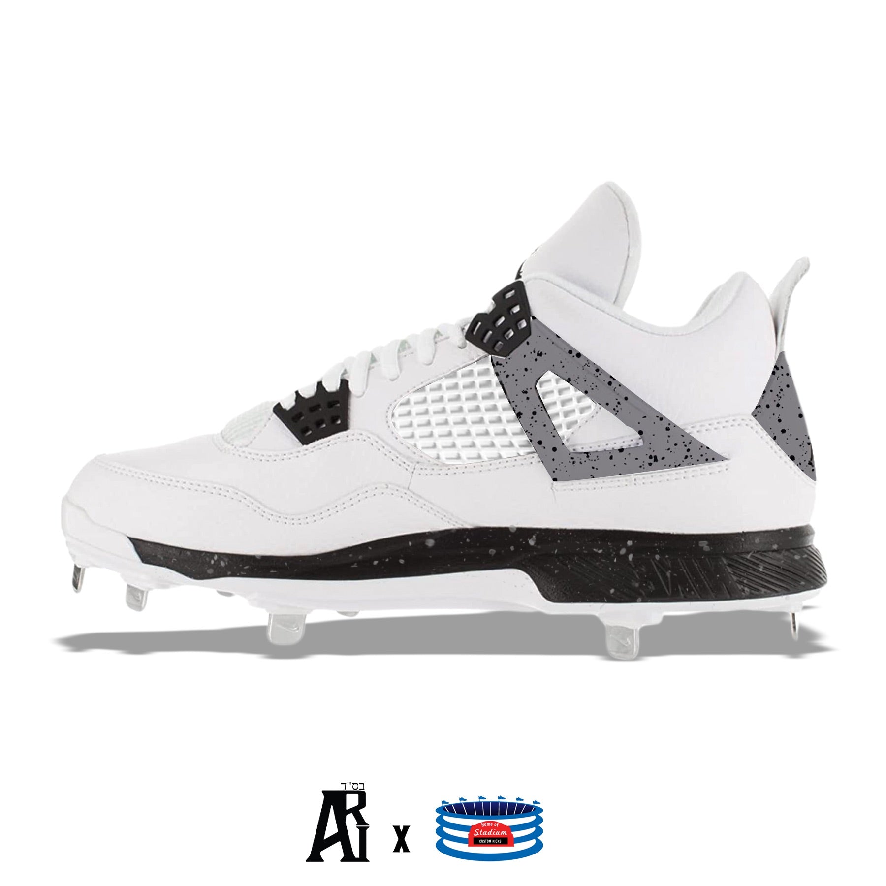 White Cement Jordan 4 Retro Cleats – Stadium Custom Kicks